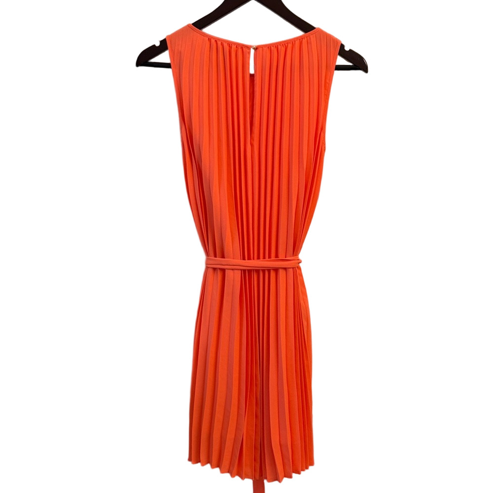 Banana Republic Tangerine Orange Belted Pleated Petite Dress 0P Sleeveless - Picture 4 of 15